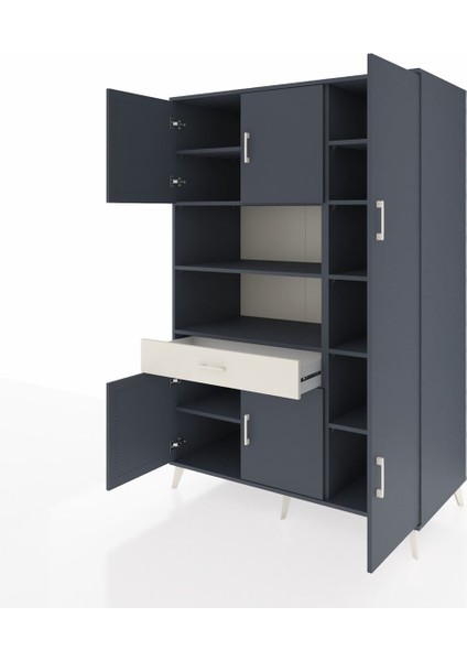 Kronos Dolap 10 Raflı Tek Çekmeceli 6 Kapaklı 132X59X195 Antrasit-Antrasit/aytaşı modelleri