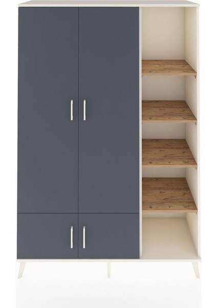 Hyperion Dolap 6 Raflı 4 Kapaklı Tek Askılı 132X44X195 Aytaşı-Antrasit/çam
