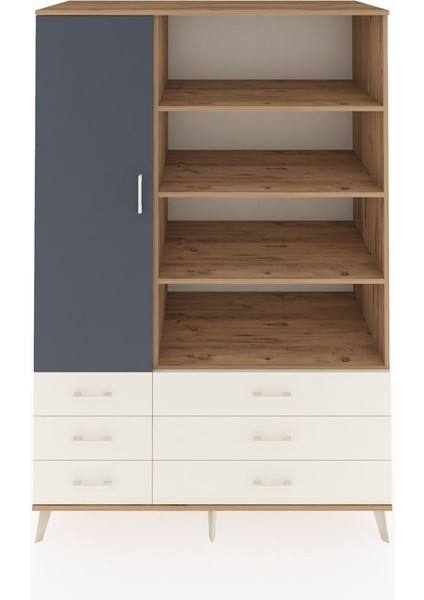Kronos Dolap 8 Raflı 6 Çekmeceli Tek Kapaklı 132X59X195 Çam-Antrasit/aytaşı