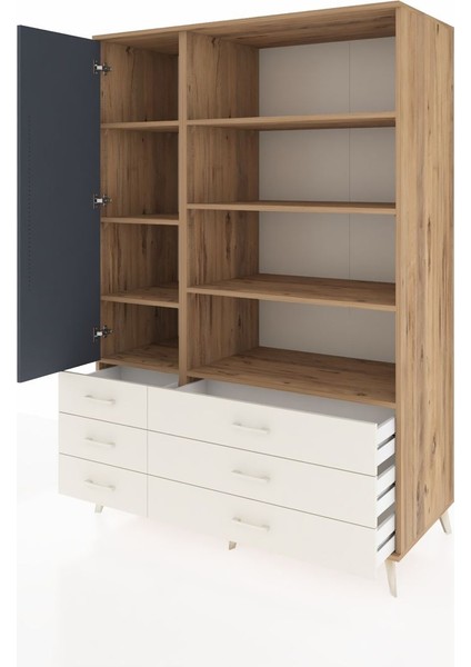 Kronos Dolap 8 Raflı 6 Çekmeceli Tek Kapaklı 132X59X195 Çam-Antrasit/aytaşı modelleri