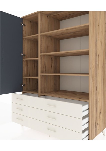 Kronos Dolap 8 Raflı 6 Çekmeceli Tek Kapaklı 132X59X195 Çam-Antrasit/aytaşı fırsatları