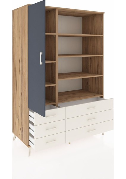 Kronos Dolap 8 Raflı 6 Çekmeceli Tek Kapaklı 132X59X195 Çam-Antrasit/aytaşı indirimleri