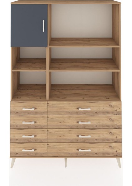 Hyperion Dolap 7 Raflı 8 Çekmeceli Tek Kapaklı 132X44X195 Çam-Antrasit/çam