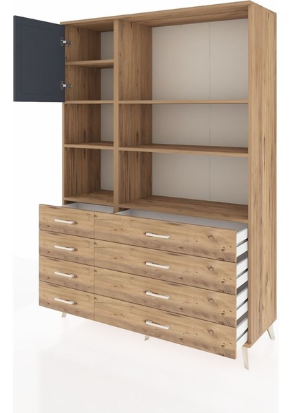 Hyperion Dolap 7 Raflı 8 Çekmeceli Tek Kapaklı 132X44X195 Çam-Antrasit/çam modelleri