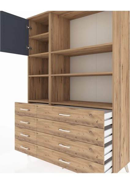 Hyperion Dolap 7 Raflı 8 Çekmeceli Tek Kapaklı 132X44X195 Çam-Antrasit/çam fırsatları