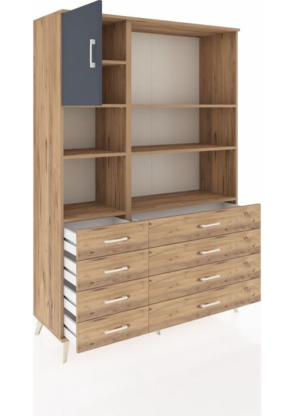 Hyperion Dolap 7 Raflı 8 Çekmeceli Tek Kapaklı 132X44X195 Çam-Antrasit/çam indirimleri