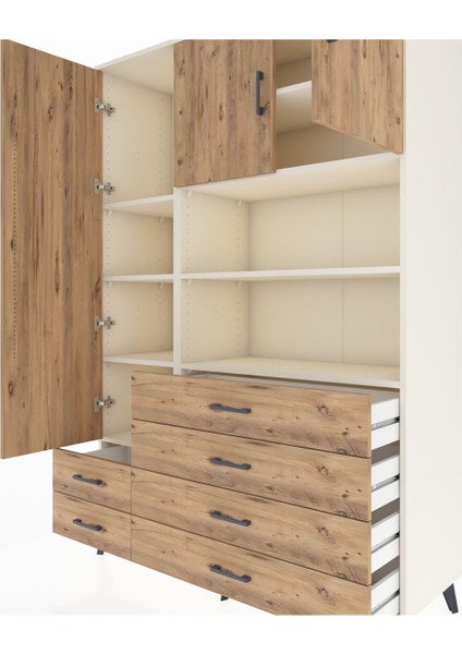 Hyperion Dolap 8 Raflı 6 Çekmeceli 3 Kapaklı 132X44X195 Aytaşı-Çam/çam fırsatları