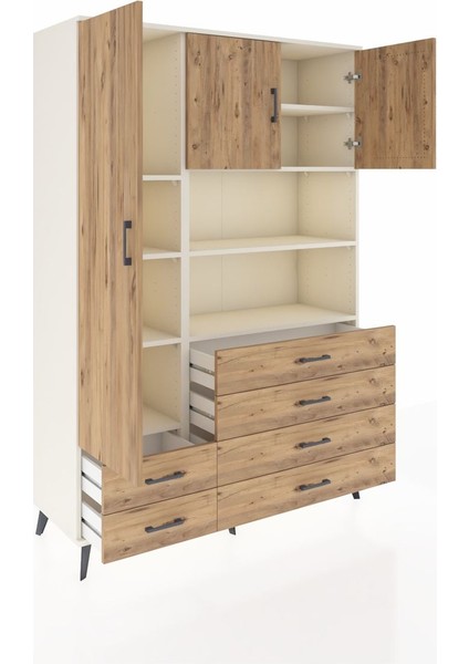 Hyperion Dolap 8 Raflı 6 Çekmeceli 3 Kapaklı 132X44X195 Aytaşı-Çam/çam indirimleri