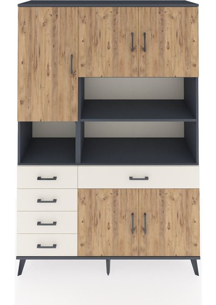 Hyperion Dolap 9 Raflı 5 Çekmeceli 5 Kapaklı 132X44X195 Antrasit-Çam/aytaşı