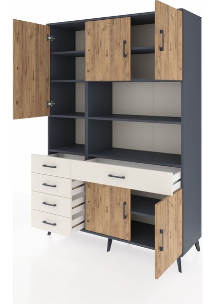 Hyperion Dolap 9 Raflı 5 Çekmeceli 5 Kapaklı 132X44X195 Antrasit-Çam/aytaşı modelleri
