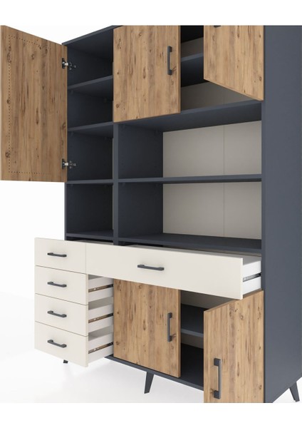 Hyperion Dolap 9 Raflı 5 Çekmeceli 5 Kapaklı 132X44X195 Antrasit-Çam/aytaşı fırsatları