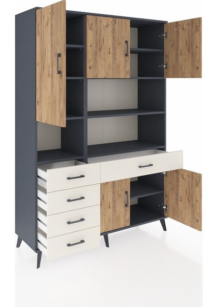 Hyperion Dolap 9 Raflı 5 Çekmeceli 5 Kapaklı 132X44X195 Antrasit-Çam/aytaşı indirimleri
