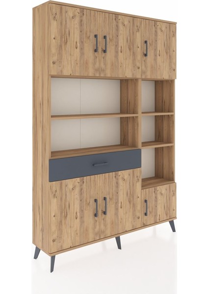 Arges Dolap 10 Raflı Tek Çekmeceli 6 Kapaklı 132X30X195 Çam-Çam/antrasit fiyatları