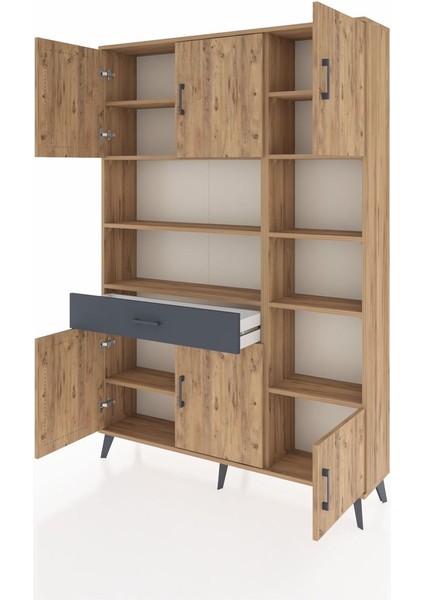 Arges Dolap 10 Raflı Tek Çekmeceli 6 Kapaklı 132X30X195 Çam-Çam/antrasit modelleri