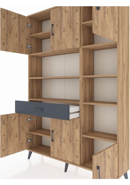 Arges Dolap 10 Raflı Tek Çekmeceli 6 Kapaklı 132X30X195 Çam-Çam/antrasit fırsatları