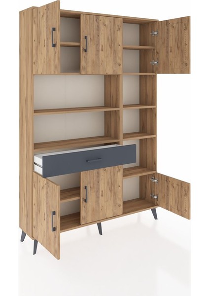 Arges Dolap 10 Raflı Tek Çekmeceli 6 Kapaklı 132X30X195 Çam-Çam/antrasit indirimleri