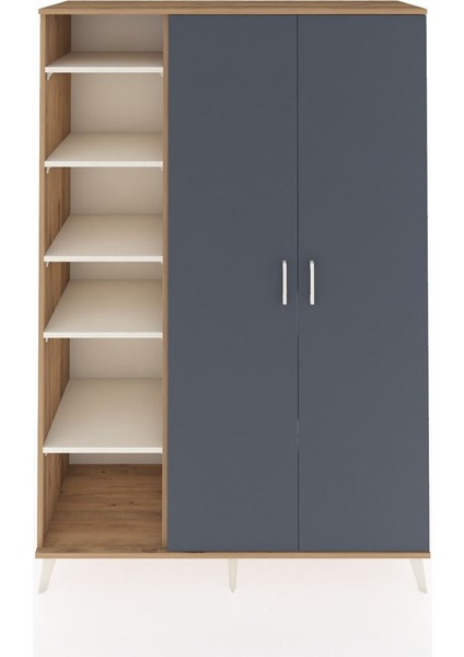 Hyperion Dolap 7 Raflı 2 Kapaklı Tek Askılı 132X44X195 Çam-Antrasit/aytaşı