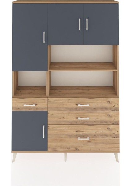 Arges Dolap 9 Raflı 4 Çekmeceli 4 Kapaklı 132X30X195 Çam-Antrasit/çam