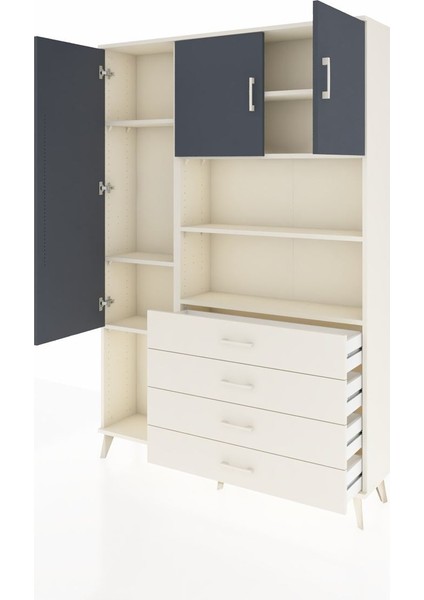 Arges Dolap 7 Raflı 4 Çekmeceli 3 Kapaklı 132X30X195 Aytaşı-Antrasit/aytaşı modelleri