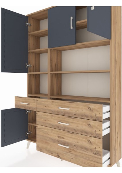 Arges Dolap 9 Raflı 4 Çekmeceli 4 Kapaklı 132X30X195 Çam-Antrasit/çam fırsatları