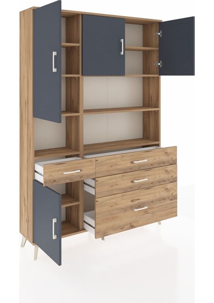 Arges Dolap 9 Raflı 4 Çekmeceli 4 Kapaklı 132X30X195 Çam-Antrasit/çam indirimleri