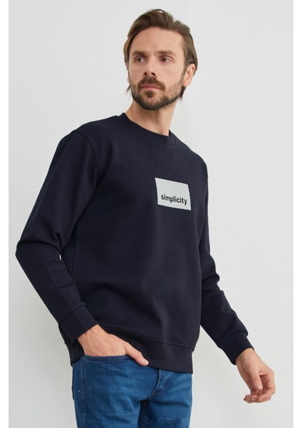 Simplicity Yazı Baskılı Bisiklet Yaka Sweatshirt modelleri