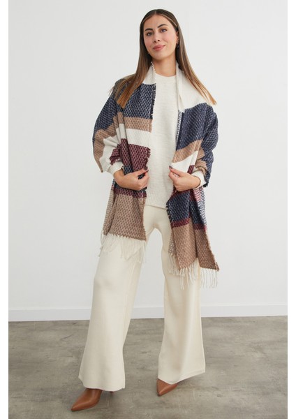 Renk Bloklu Petek Desenli Şal