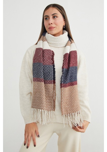 Renk Bloklu Petek Desenli Şal