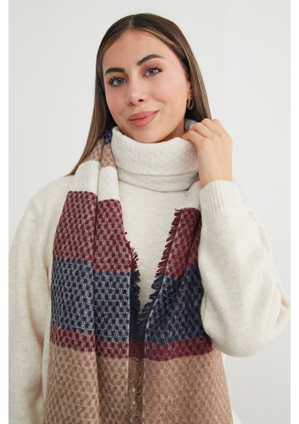 Renk Bloklu Petek Desenli Şal
