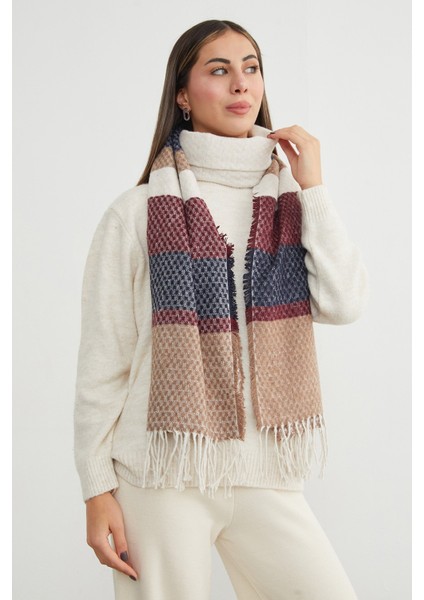 Renk Bloklu Petek Desenli Şal