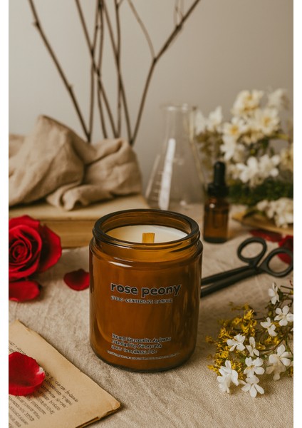 : Rose Peony : Amber Cam Kavanozda : Kokulu Soya Mum (Gül, Peoni, Beyaz Yasemin, Amber Çiçeği)