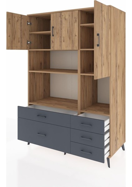 Kronos Dolap 8 Raflı 5 Çekmeceli 3 Kapaklı 132X59X195 Çam-Çam/antrasit modelleri