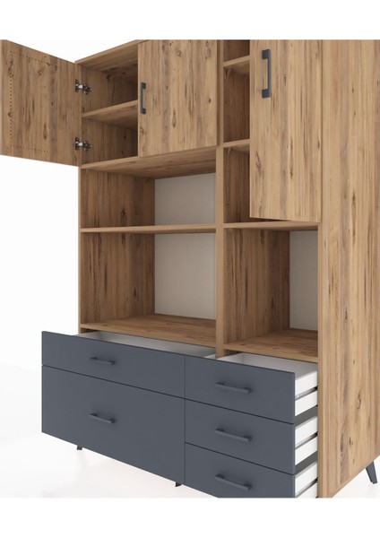Kronos Dolap 8 Raflı 5 Çekmeceli 3 Kapaklı 132X59X195 Çam-Çam/antrasit fırsatları