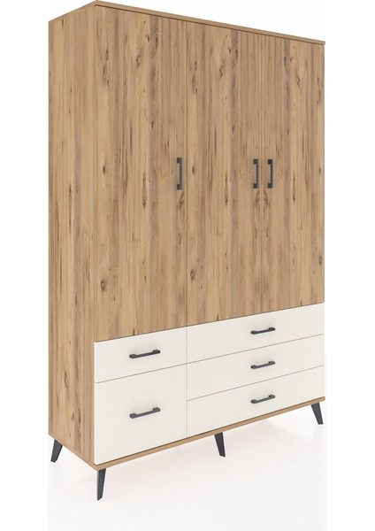 Hyperion Dolap 5 Raflı 5 Çekmeceli Tek Askılı 132X44X195 Çam-Çam/aytaşı fiyatları