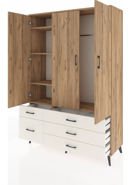 Hyperion Dolap 5 Raflı 5 Çekmeceli Tek Askılı 132X44X195 Çam-Çam/aytaşı modelleri