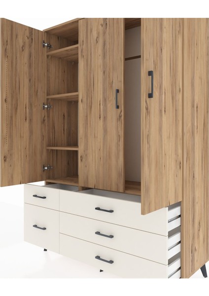 Hyperion Dolap 5 Raflı 5 Çekmeceli Tek Askılı 132X44X195 Çam-Çam/aytaşı fırsatları