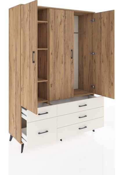 Hyperion Dolap 5 Raflı 5 Çekmeceli Tek Askılı 132X44X195 Çam-Çam/aytaşı indirimleri