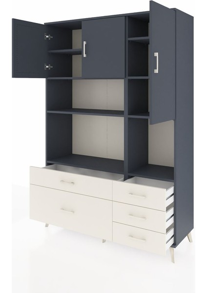 Hyperion Dolap 8 Raflı 5 Çekmeceli 3 Kapaklı 132X44X195 Antrasit-Antrasit/aytaşı modelleri