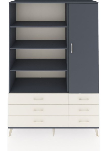 Hyperion Dolap 8 Raflı 6 Çekmeceli Tek Kapaklı 132X44X195 Antrasit-Antrasit/aytaşı
