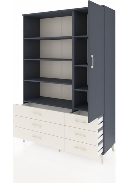 Hyperion Dolap 8 Raflı 6 Çekmeceli Tek Kapaklı 132X44X195 Antrasit-Antrasit/aytaşı modelleri