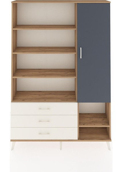 Arges Dolap 9 Raflı 3 Çekmeceli Tek Kapaklı 132X30X195 Çam-Antrasit/aytaşı