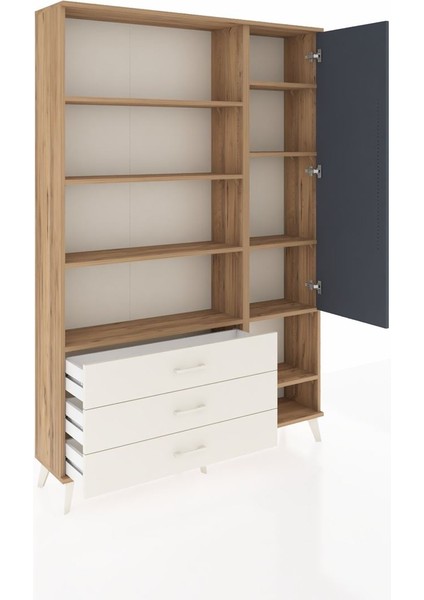 Arges Dolap 9 Raflı 3 Çekmeceli Tek Kapaklı 132X30X195 Çam-Antrasit/aytaşı indirimleri