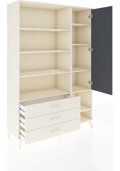 Hyperion Dolap 9 Raflı 3 Çekmeceli Tek Kapaklı 132X44X195 Aytaşı-Antrasit/aytaşı indirimleri