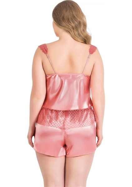 Büyük Beden Mercan Saten Babydoll Şort Takımı fiyatları