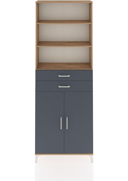 Arges Dolap 4 Raflı 2 Çekmeceli 2 Kapaklı 88X30X243 Çam-Antrasit