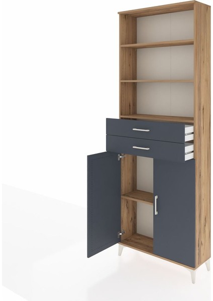 Arges Dolap 4 Raflı 2 Çekmeceli 2 Kapaklı 88X30X243 Çam-Antrasit fırsatları