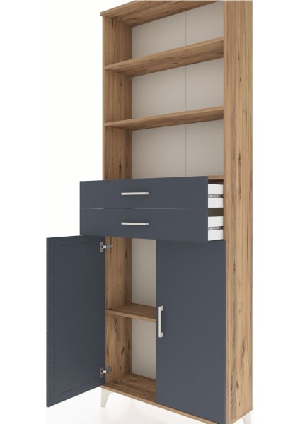 Arges Dolap 4 Raflı 2 Çekmeceli 2 Kapaklı 88X30X243 Çam-Antrasit indirimleri