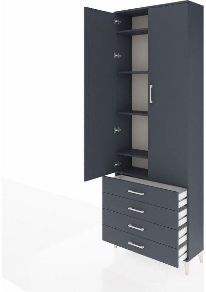 Arges Dolap 5 Raflı 4 Çekmeceli 2 Kapaklı 88X30X243 Antrasit-Antrasit fırsatları