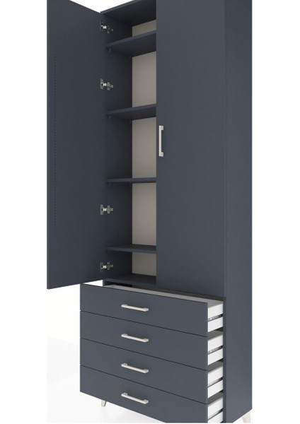 Arges Dolap 5 Raflı 4 Çekmeceli 2 Kapaklı 88X30X243 Antrasit-Antrasit indirimleri
