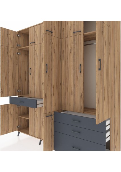 Hyperion Dolap 8 Raflı 4 Çekmeceli 3 Askılı 220X44X243 Çam-Çam/antrasit fırsatları